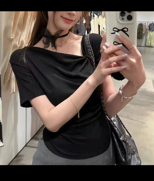 MATINEE Asymmetrical Neckline Top With Chokers